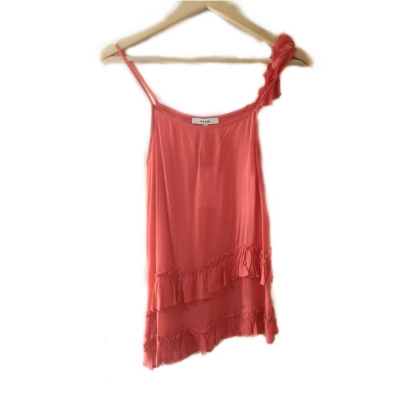 Ro & De Tops - Ro & De Asymmetric Ruffled Coral Cami